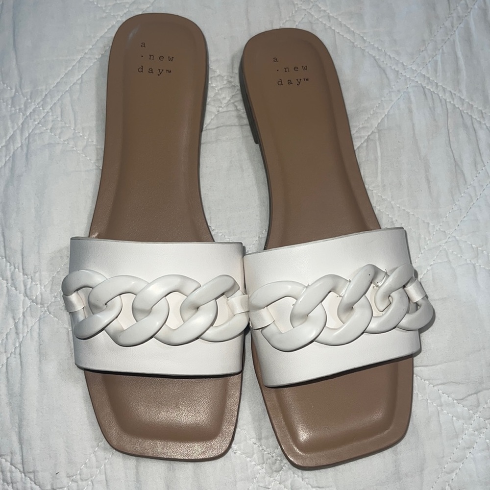 8.5 - A New Day white faux chain slide sandals.  NEW